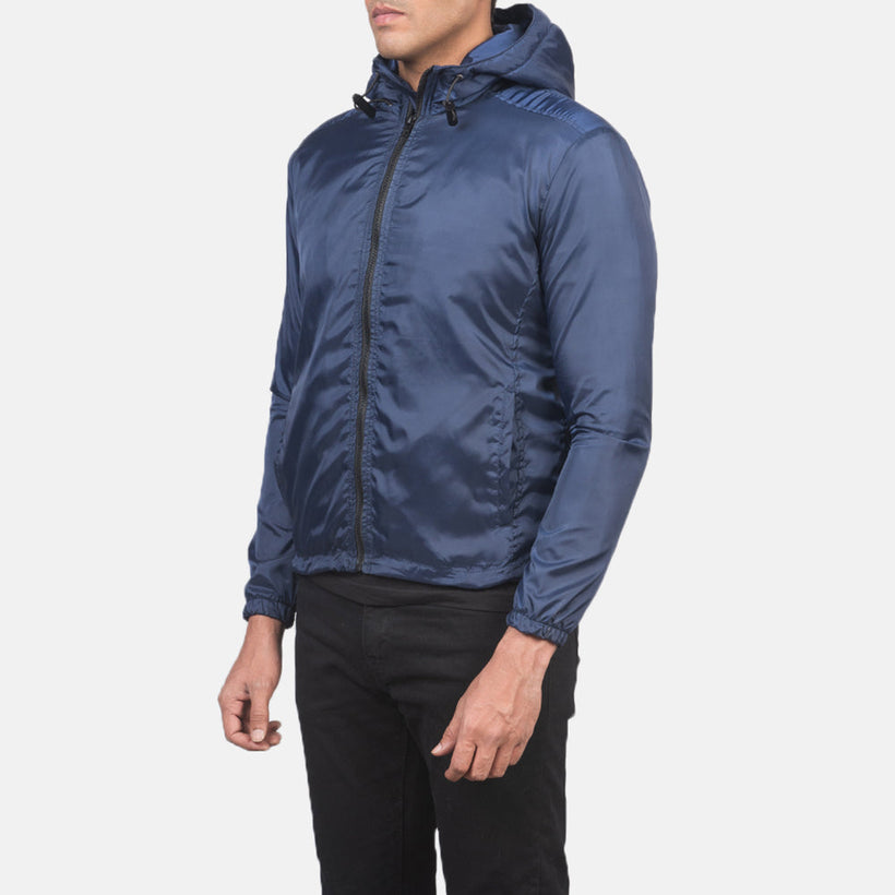 Jimmy ლურჯი Hooded Windbreaker ტყავის ქურთუკი მამაკაცის