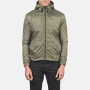 
ახლო ხედი of High Neck with Hood & Zipper with wind flap Hardware on Jimmy მწვანე Hooded Windbreaker ტყავის ქურთუკი მამაკაცის