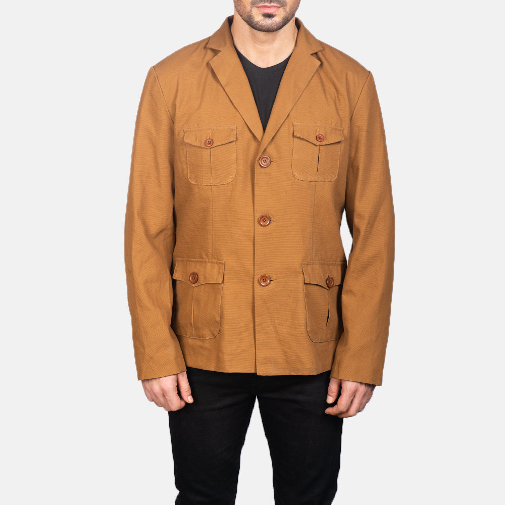 
ახლო ხედი of Notch & Button Hardware on Kajetan Khaki Safari ტყავის ქურთუკი მამაკაცის