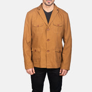 
ახლო ხედი of Notch & Button Hardware on Kajetan Khaki Safari ტყავის ქურთუკი მამაკაცის