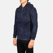 
მორგების ხედი:  Kenton Hooded Blue Suede Pullover Jacket მოდელზე ბუნებრივ დღის სინათლეზე