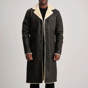 
Kolby Tumbled Brown Shearling Long Coat in Brown Sheepskin Snuffed - წინა ხედი და მორგებული სილუეტი | შეიძინეთ ონლაინ