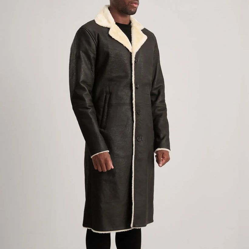Kolby ყავისფერი Shearling ტყავის პალტო მამაკაცის