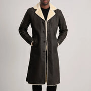 
ახლო ხედი of Notch & Button Hardware on Kolby Tumbled Brown Shearling Long Coat