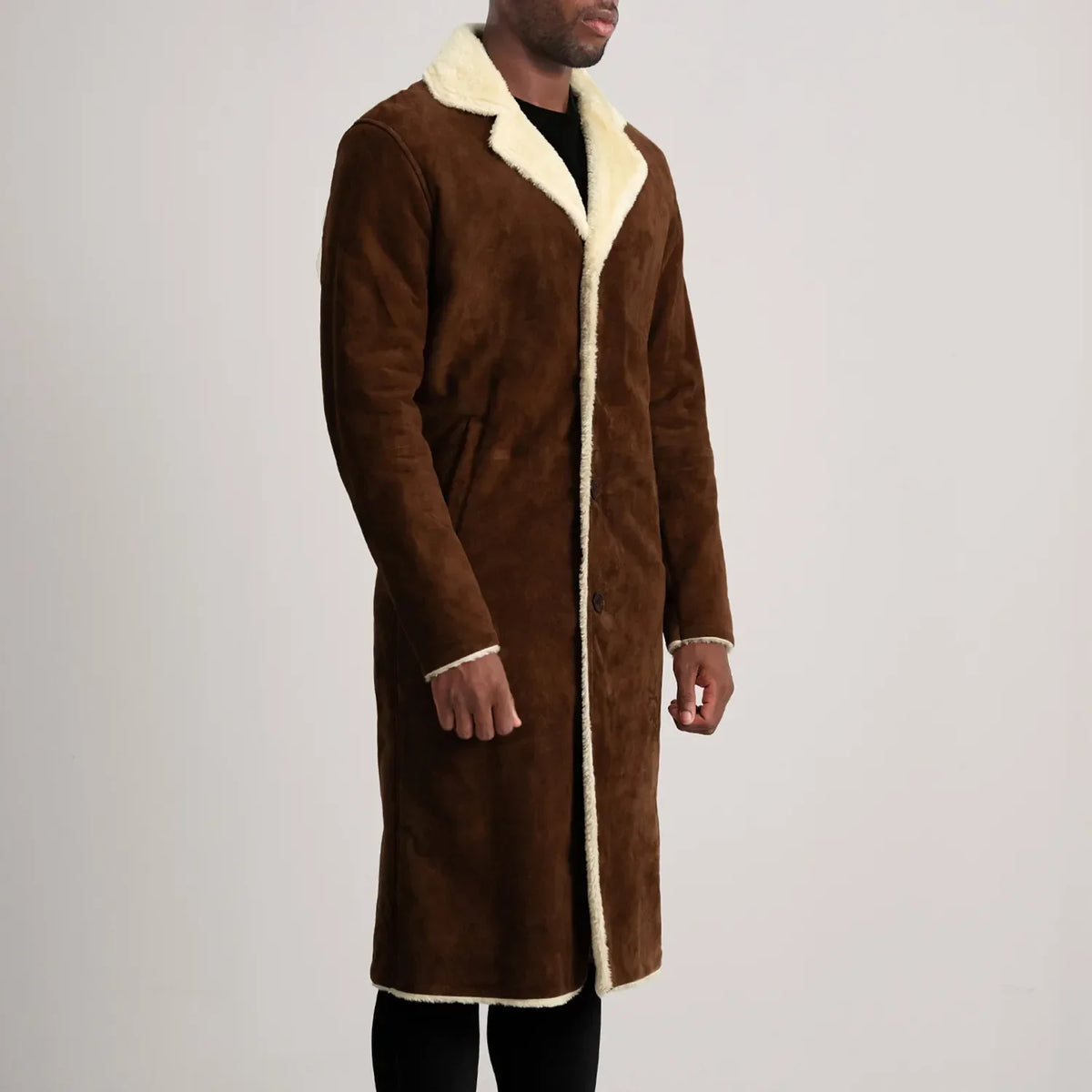 
Brown Goatskin Suede Aviator Jacket - უკანა ხედი გამოკვეთილი მხრებით და სუფთა დაბოლოებით