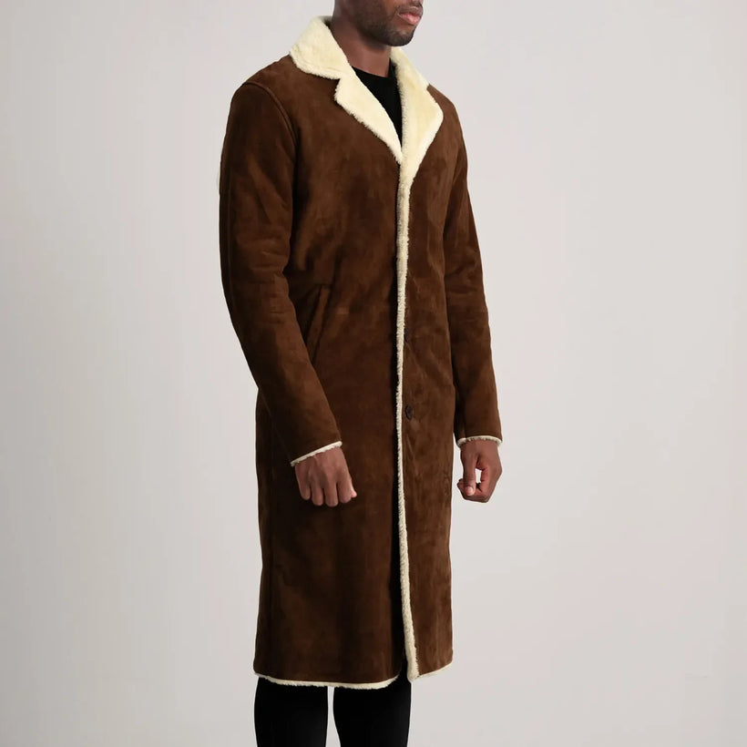 Kolby ყავისფერი Suede Shearling ტყავის პალტო მამაკაცის
