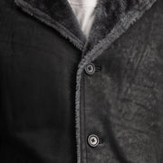 
ახლო ხედი of Notch & Button Hardware on Kolby Distressed Black Shearling Long Coat
