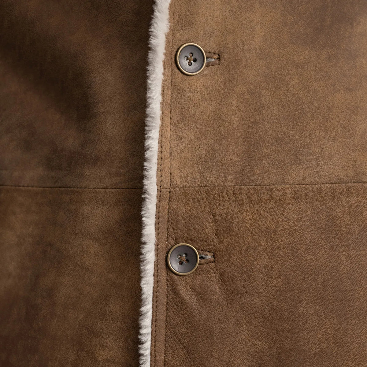 
ახლო ხედი of Notch & Button Hardware on Kolby Distressed Brown Shearling Long Coat