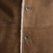 
ახლო ხედი of Notch & Button Hardware on Kolby Distressed Brown Shearling Long Coat