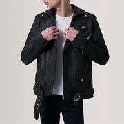 
Kole Distressed შავი Leather Double Rider ტყავის ქურთუკი მამაკაცის in Distressed Black Sheepskin Snuffed - წინა ხედი და მორგებული სილუეტი | შეიძინეთ ონლაინ