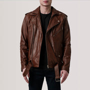 
Kole Waxed ყავისფერი Leather Double Rider ტყავის ქურთუკი მამაკაცის in Distressed Brown Sheepskin Burnished - წინა ხედი და მორგებული სილუეტი | შეიძინეთ ონლაინ