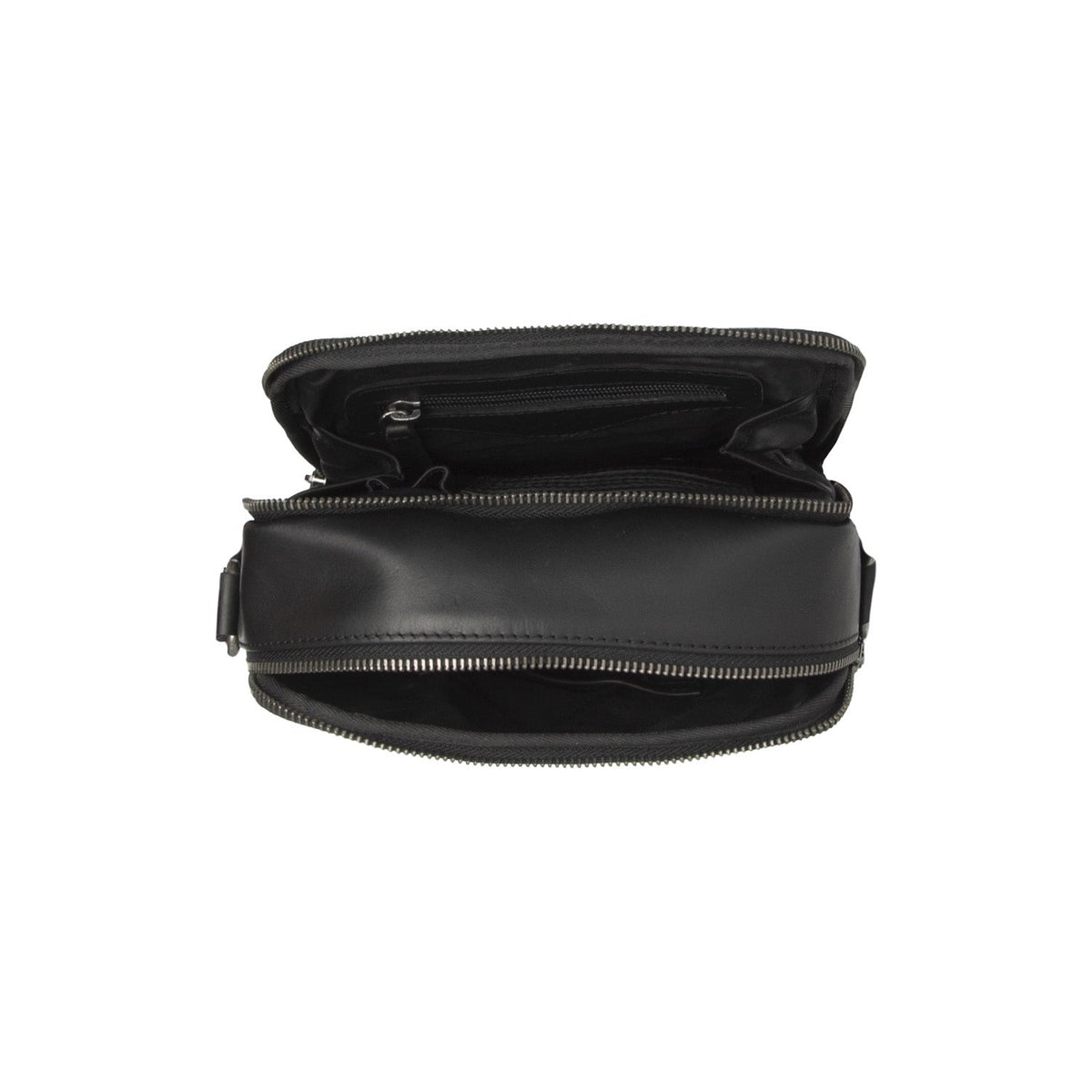 
Solid Antique Brass Hardware & Heavy-Duty Dual Zipper Detail on Arendal ტყავის ჩანთა კროსბოდი