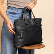 
Classic 100% Full-Grain leather Briefcase - უკანა ხედი გაძლიერებული ტყავის სახელურებით