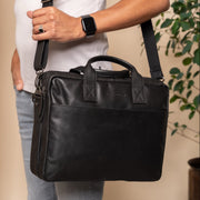 
Classic 100% Full-Grain leather Briefcase - უკანა ხედი გაძლიერებული ტყავის სახელურებით