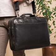 
Classic 100% Full-Grain leather Briefcase - უკანა ხედი გაძლიერებული ტყავის სახელურებით