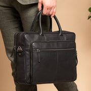 
Classic 100% Full-Grain leather Briefcase - უკანა ხედი გაძლიერებული ტყავის სახელურებით
