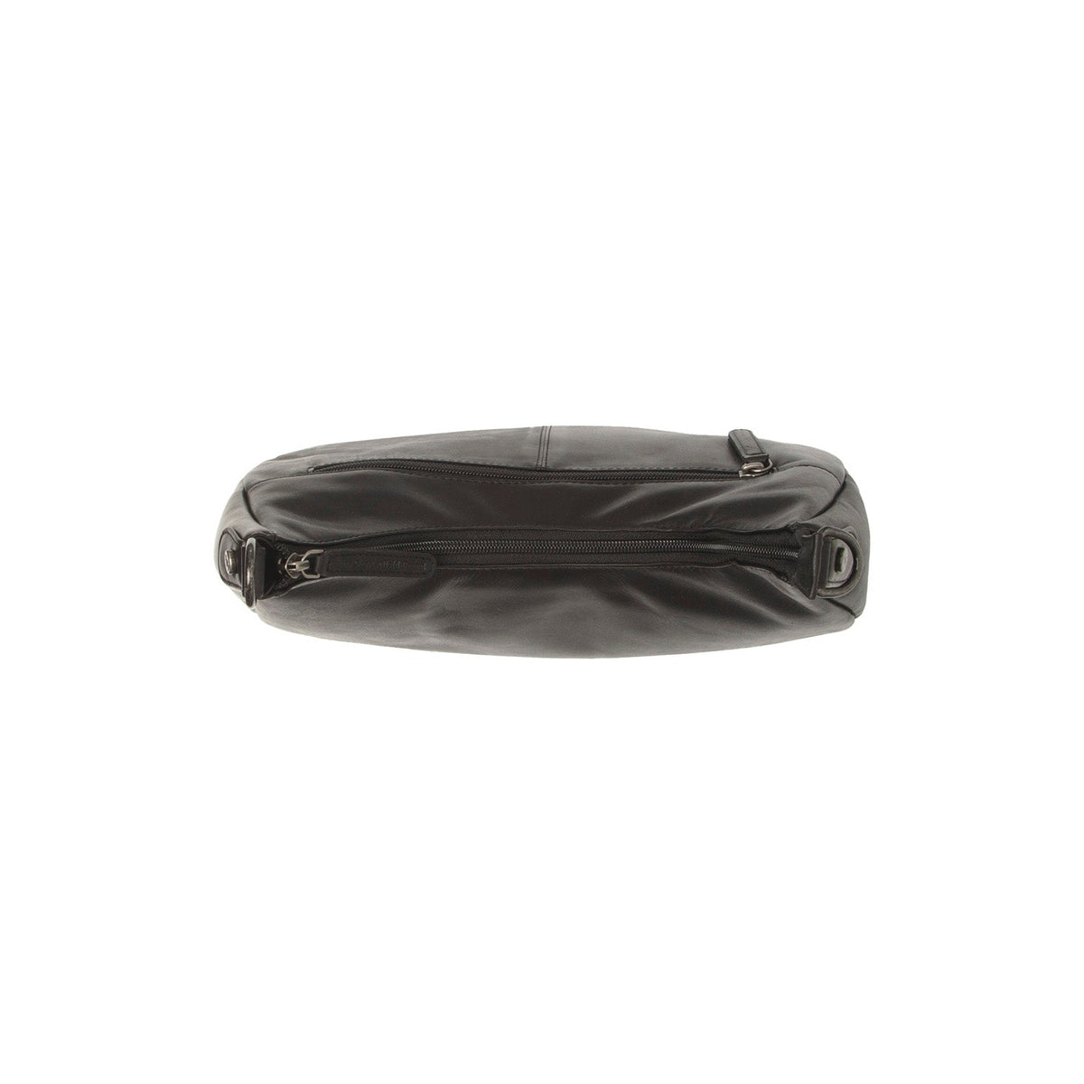 
Solid Antique Brass Hardware & Heavy-Duty Dual Zipper Detail on Alexandria ტყავის მხარზე გადასაკიდი ჩანთა