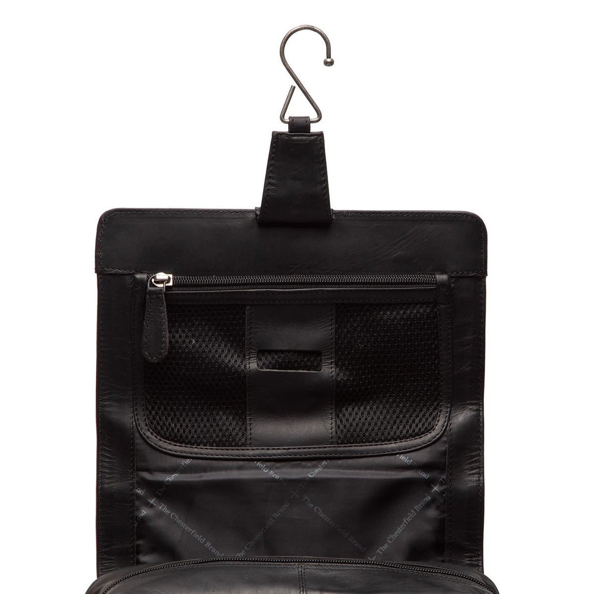 
ახლო ხედი of Classic Collar & Heavy-Duty Zipper Hardware on Rosario ტყავის კოსმეტიკური ჩანთა