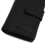Solid Antique Brass Hardware & Heavy-Duty Dual Zipper Detail on Charlotte Full-Grain Leather Wallet