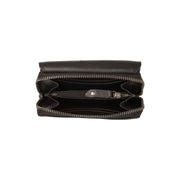 
Solid Antique Brass Hardware & Heavy-Duty Dual Zipper Detail on Salviano ტყავის საფულე
