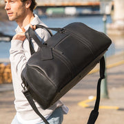 Classic 100% Full-Grain Leather Duffle Bag - Rear Perspective Showing Reinforced Leather Straps &amp; Stitching
