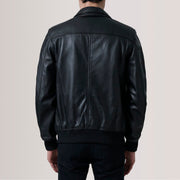 Close-Up Detail of Classic Collar &amp; Zipper Hardware on Lester Brown Suede Bomber Jacket For Men