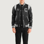 
Liberte California შავი Leather Varsity ტყავის ქურთუკი მამაკაცის in Black & White Sheepskin Leather - წინა ხედი და მორგებული სილუეტი | შეიძინეთ ონლაინ