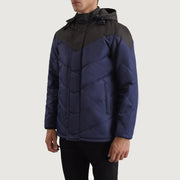 
Black & Blue Full-Grain Leather Hooded Jacket - უკანა ხედი გამოკვეთილი მხრებით და სუფთა დაბოლოებით