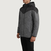 
Black & Grey Full-Grain Leather Hooded Jacket - უკანა ხედი გამოკვეთილი მხრებით და სუფთა დაბოლოებით