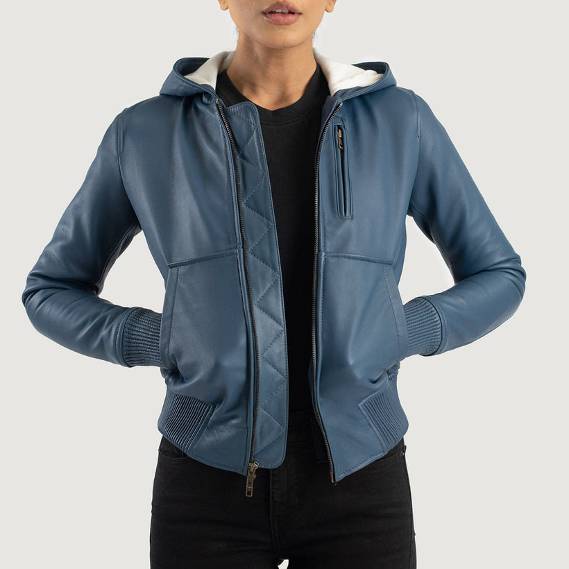 Luna Hooded ტყავის ბომბერი ქალის