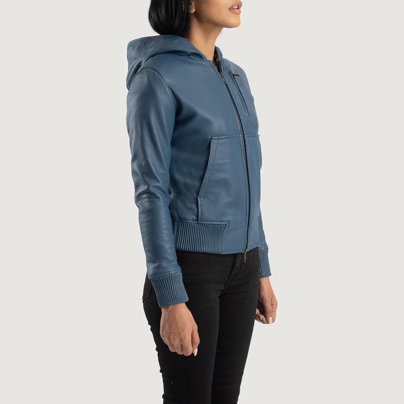 Luna Hooded ტყავის ბომბერი ქალის