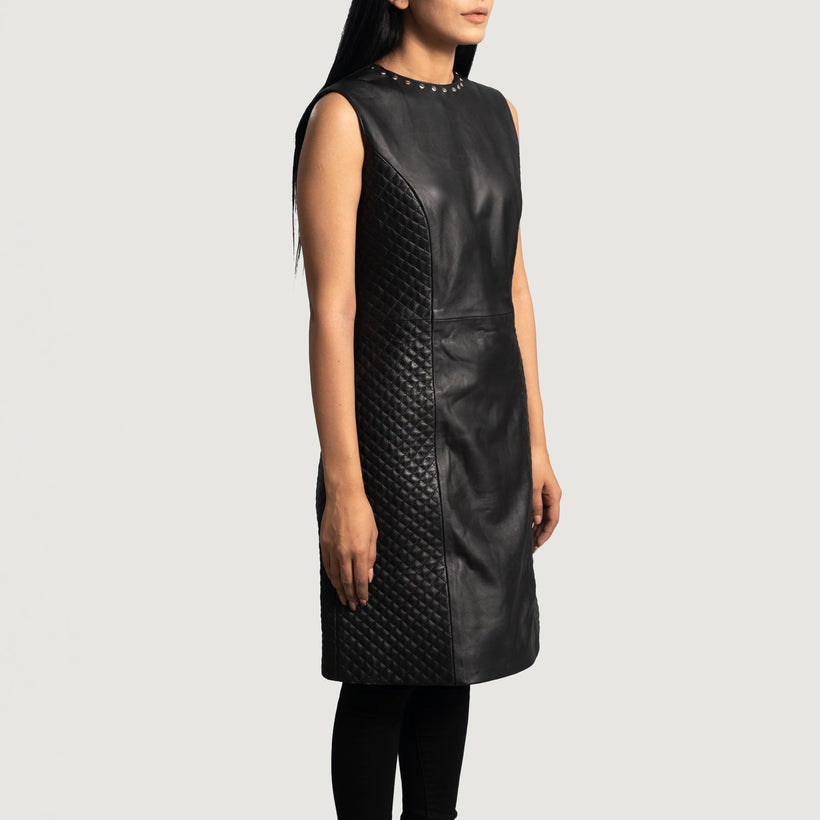 Luxe შავი Leather Dress ქალის