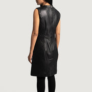 
Luxe შავი Leather Dress ქალის - გვერდითი პროფილი ერგონომიული სახელოს ჭრით