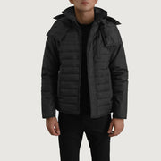 
Malcolm შავი Hooded Puffer ტყავის ქურთუკი მამაკაცის შავი ნატურალური ხარის ტყავით - წინა ხედი და მორგებული სილუეტი | შეიძინეთ ონლაინ