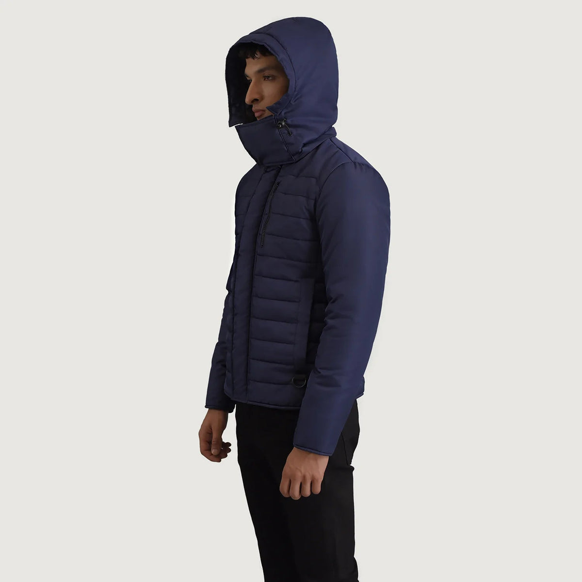 
Blue Full-Grain Leather Hooded Jacket - უკანა ხედი გამოკვეთილი მხრებით და სუფთა დაბოლოებით