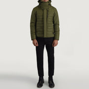 
ახლო ხედი of Classic Collar & Zipper With Placket Hardware on Malcolm მწვანე Hooded Puffer ტყავის ქურთუკი მამაკაცის