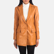 
Marilyn Tan Brown Leather Blazer in Tan Brown Sheepskin Leather - წინა ხედი და მორგებული სილუეტი | შეიძინეთ ონლაინ