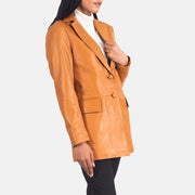 
Tan Brown Sheepskin leather Blazer - უკანა ხედი გამოკვეთილი მხრებით და სუფთა დაბოლოებით