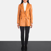 
Marilyn Tan Brown Leather Blazer - გვერდითი პროფილი ერგონომიული სახელოს ჭრით