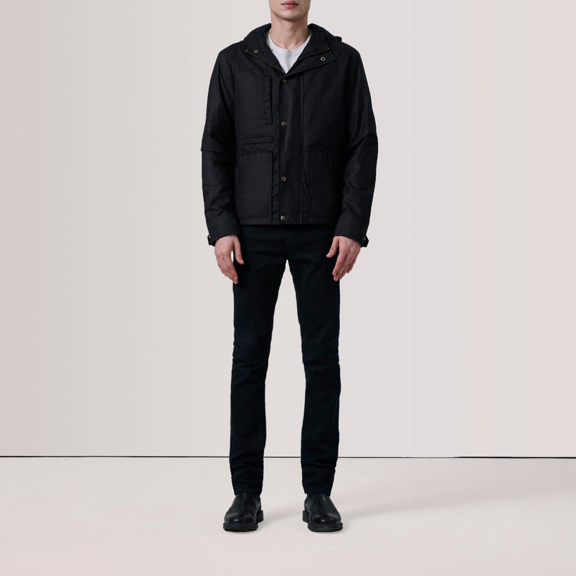 Marlo შავი Canvas Hooded Work ტყავის ქურთუკი მამაკაცის