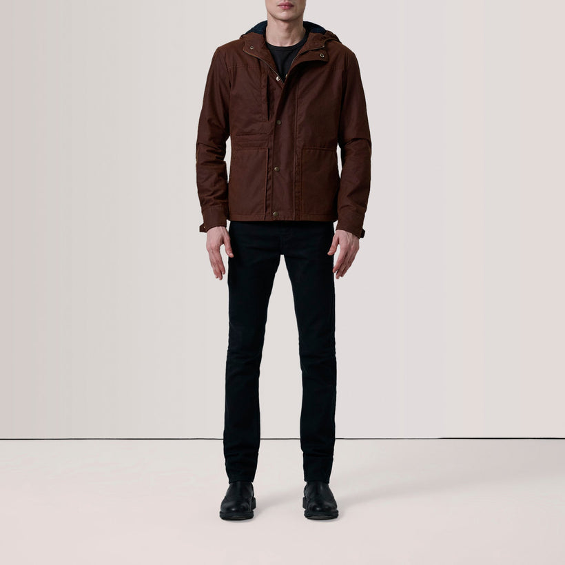 Marlo ყავისფერი Canvas Hooded Work ტყავის ქურთუკი მამაკაცის
