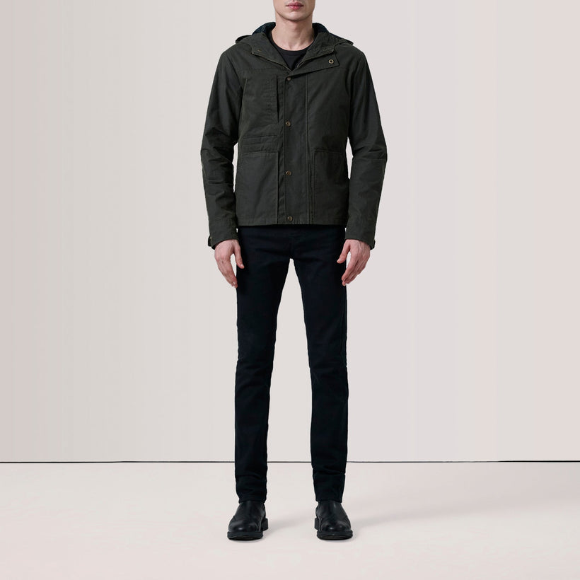 Marlo Olive Canvas Hooded Work ტყავის ქურთუკი მამაკაცის