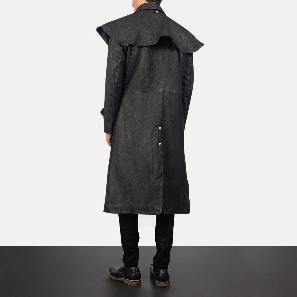 
Maverick შავი Leather Duster მამაკაცის - გვერდითი პროფილი ერგონომიული სახელოს ჭრით
