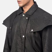 
ახლო ხედი of Shirt & Heavy-Duty Zipper Hardware on Maverick შავი Leather Duster მამაკაცის