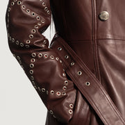 
ახლო ხედი of Notch & Button & Waist belt Hardware on Missoni ბორდოსფერი ტყავის ტრენჩი ქალის