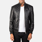 
Moda Black Leather Bomber Jacket in Black Sheepskin Leather - წინა ხედი და მორგებული სილუეტი | შეიძინეთ ონლაინ