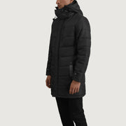
Black Full-Grain Leather Hooded Jacket - უკანა ხედი გამოკვეთილი მხრებით და სუფთა დაბოლოებით