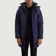 
Moore ლურჯი Hooded Parka მამაკაცის in Blue Full-Grain Leather - წინა ხედი და მორგებული სილუეტი | შეიძინეთ ონლაინ
