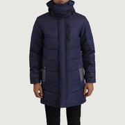 
ახლო ხედი of Classic Collar & Zipper With Snap Button Placket Hardware on Moore ლურჯი Hooded Parka მამაკაცის