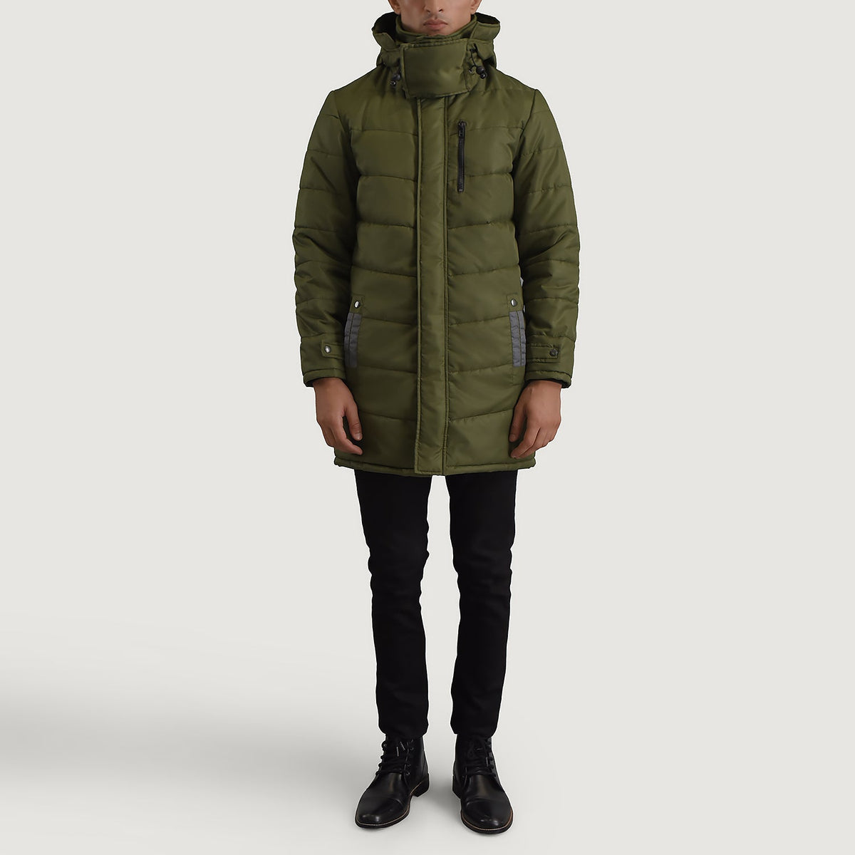 
Moore მწვანე Hooded Parka მამაკაცის - გვერდითი პროფილი ერგონომიული სახელოს ჭრით